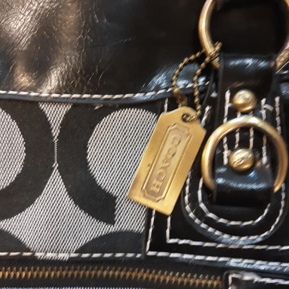 Coach Signature Black Canvas Leather Satchel Bag - Picture 6 of 9